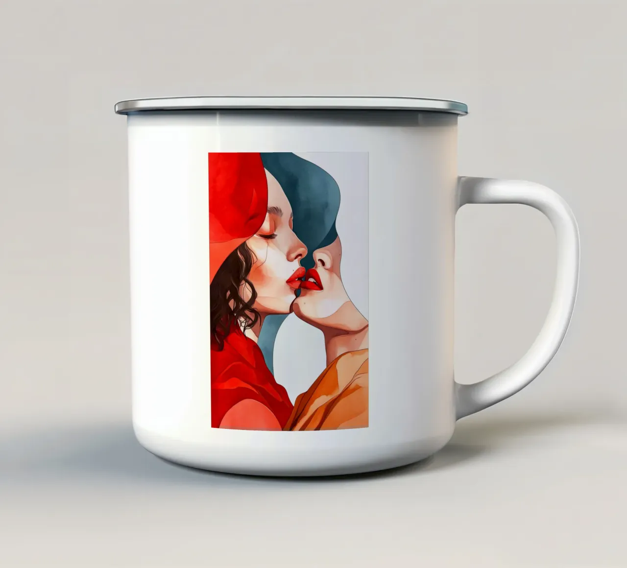 L'amore è nell'aria pittura digitale ad acquerello tazza in smalto da Justyna Jaszke JBJart