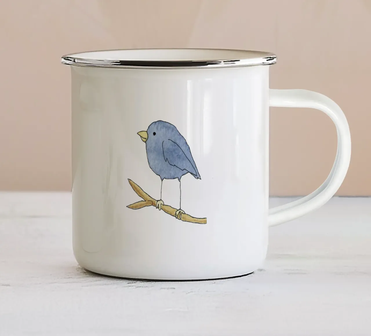 Bird taza de esmalte de Face & Content