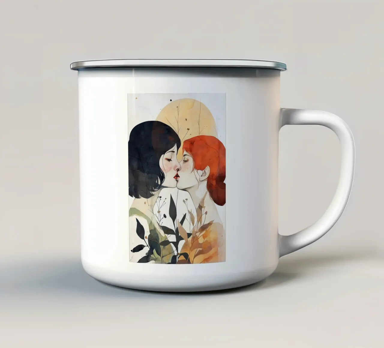L'amore è nell'aria pittura digitale ad acquerello tazza in smalto da Justyna Jaszke JBJart