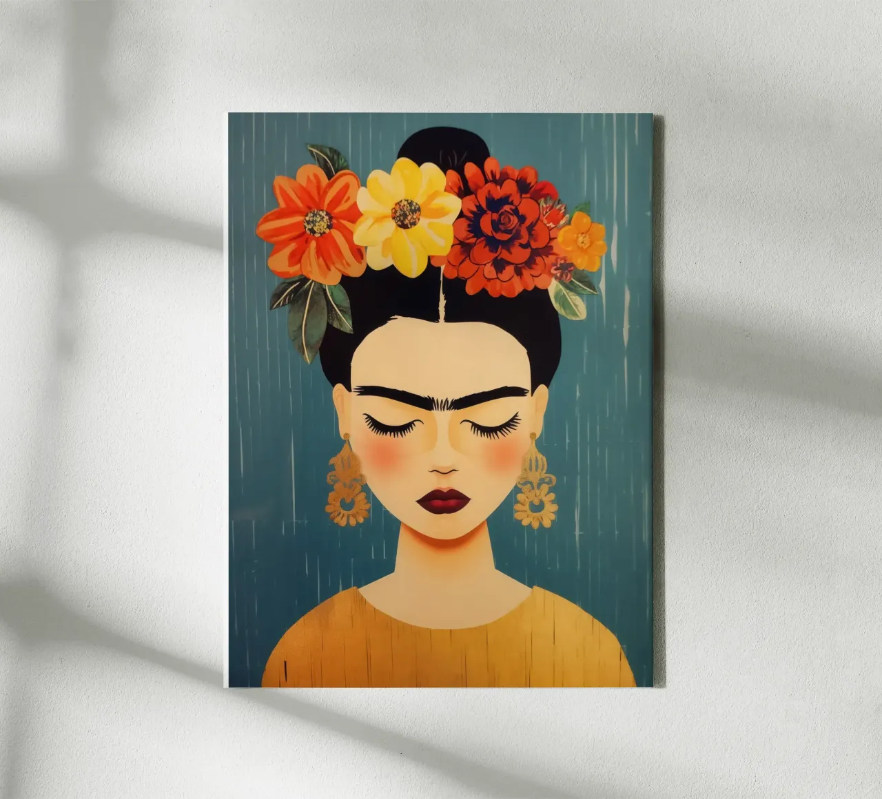 Ritratto rilassato e sognante di Frida Kahlo in stile boho tela con Cornice a cassetta da Autofocus