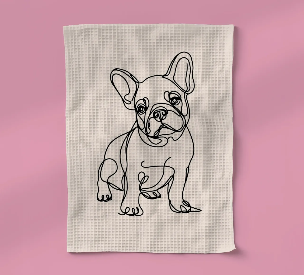 Dessin au trait d'un chien bouledogue français - Beige torchon de WijdevenDesign