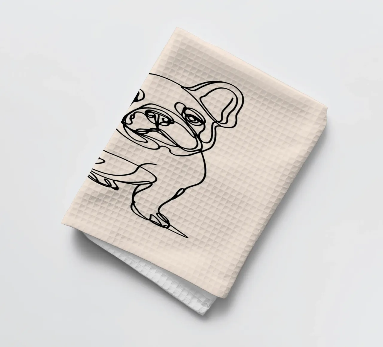 Dessin au trait d'un chien bouledogue français - Beige torchon de WijdevenDesign