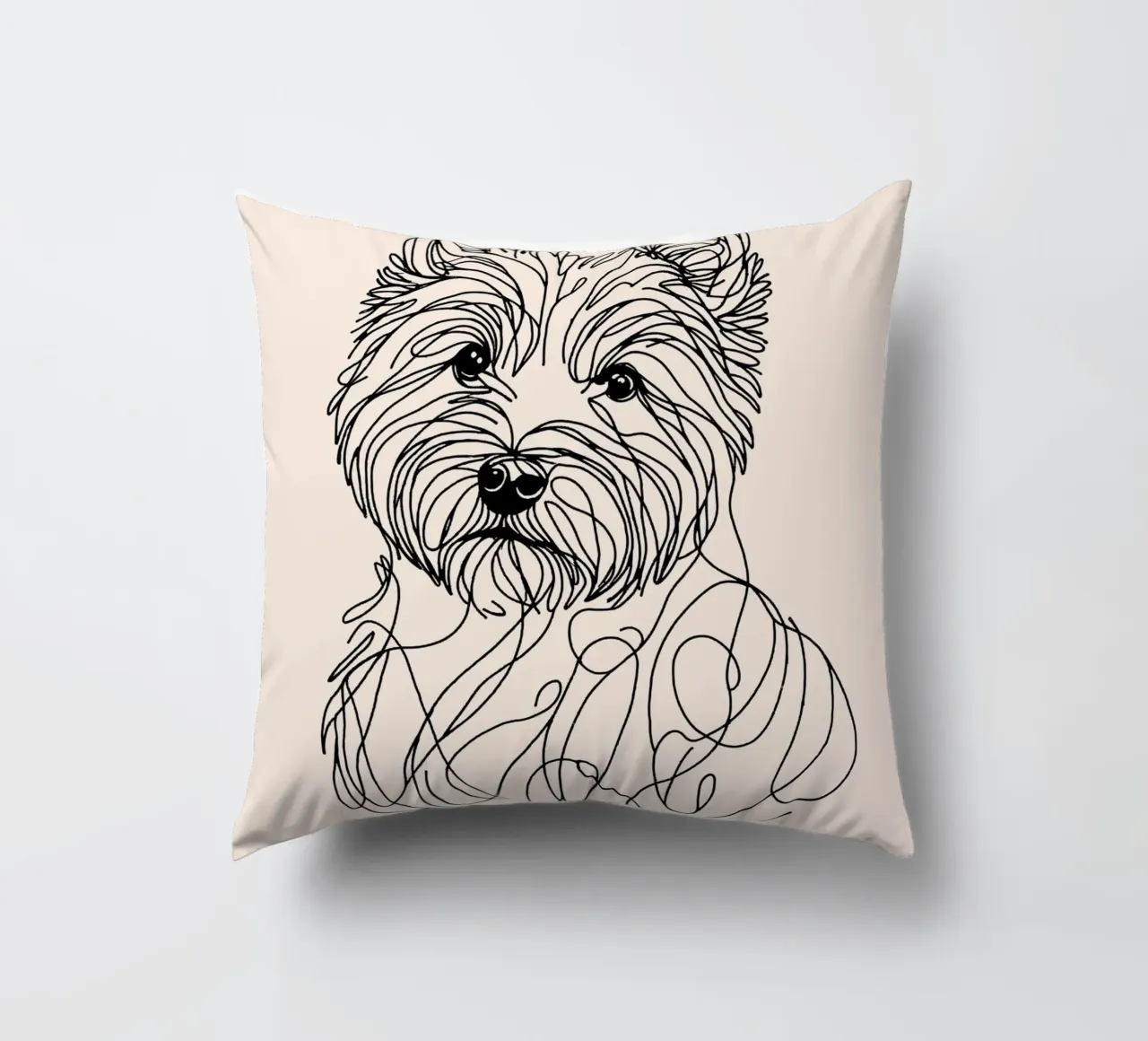 Terrier Dog Line Art Drawing - Beige coussin de WijdevenDesign