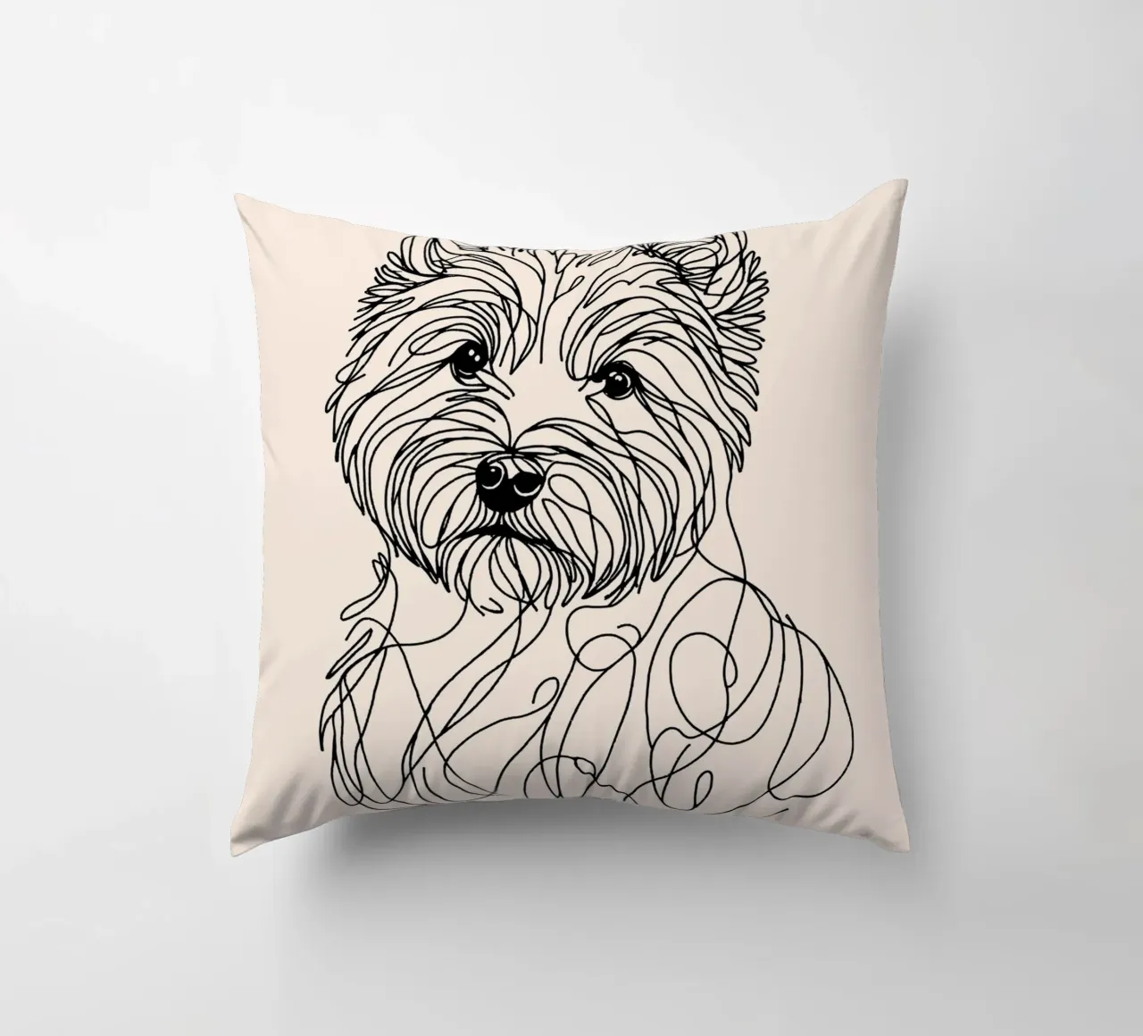 Terrier Dog Line Art Drawing - Beige coussin de WijdevenDesign