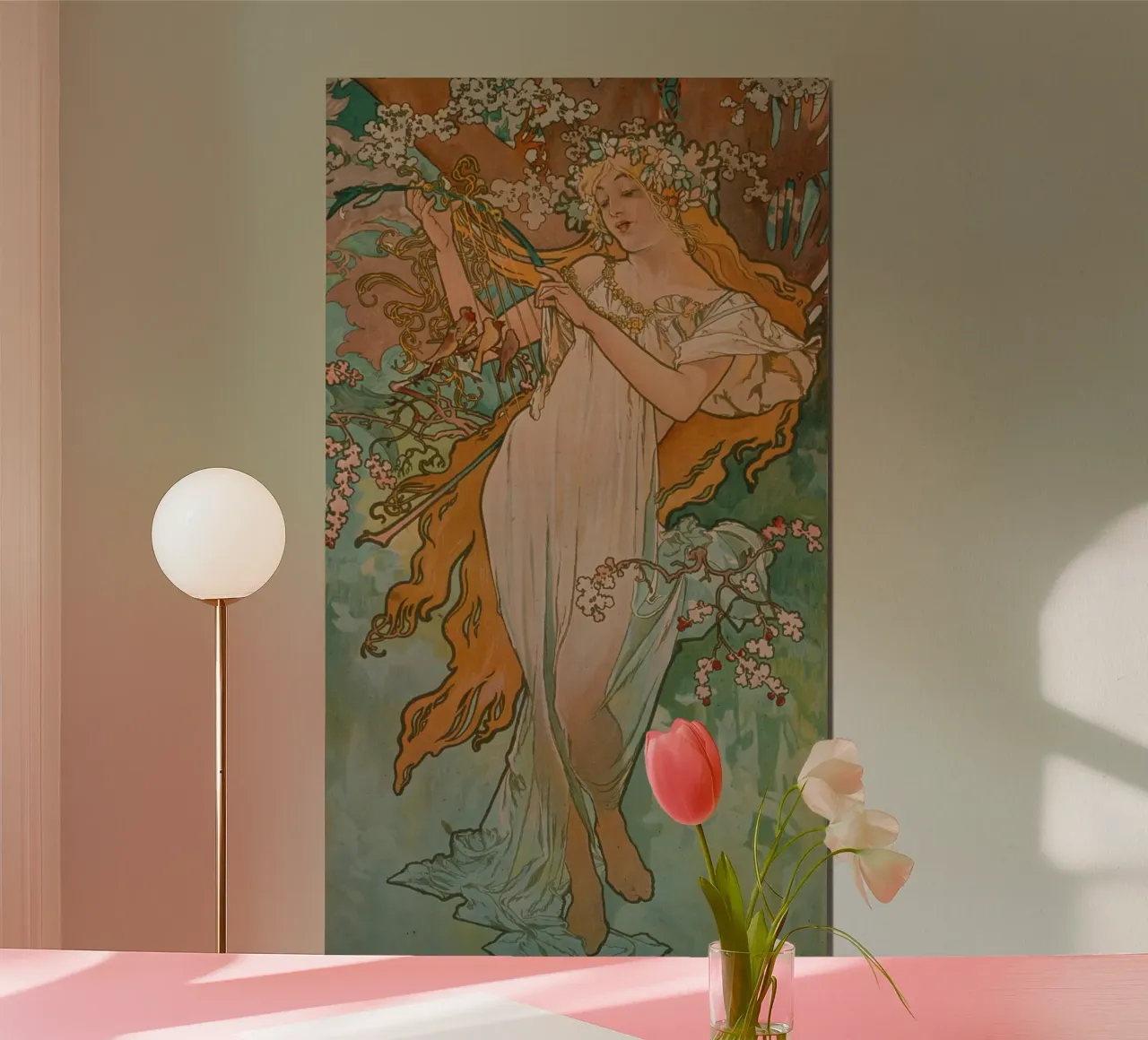 Alfons Mucha - Stagioni: Primavera poster con telaio in plastica da ARTOTHEK