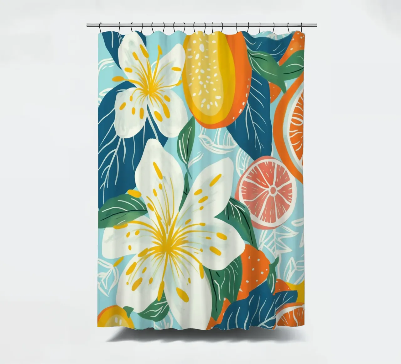 Uno spettacolo pirotecnico di frutta e fiori tropicali tenda da doccia da Autofocus