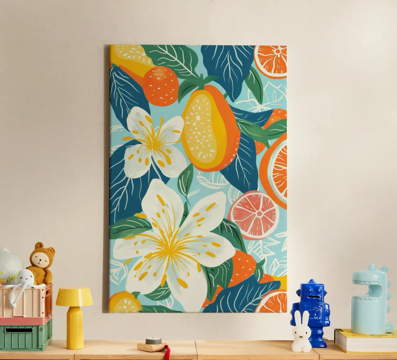 Un espectáculo de fuegos artificiales de frutas y flores tropicales lienzo de Autofocus