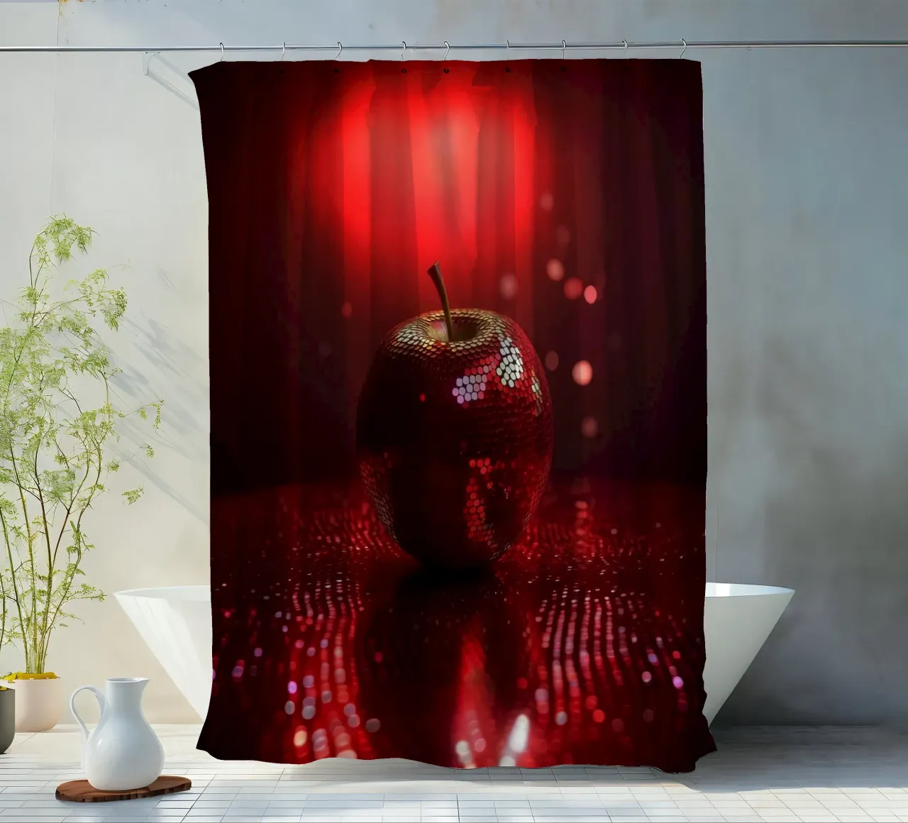 Sparkling Devils Red Hot Disco Night Ball Apfel Duschvorhang von Modern Muse