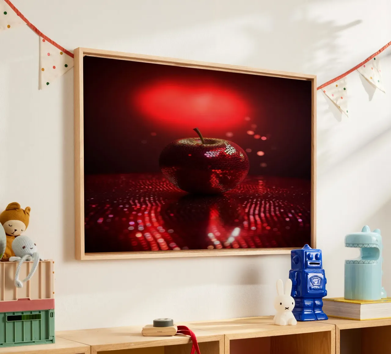 Sparkling Devils Red Hot Disco Night Ball Apple canvas by Modern Muse