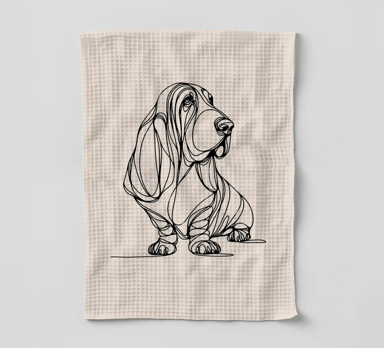 Dessin au trait d'un chien Basset Hound - Beige torchon de WijdevenDesign