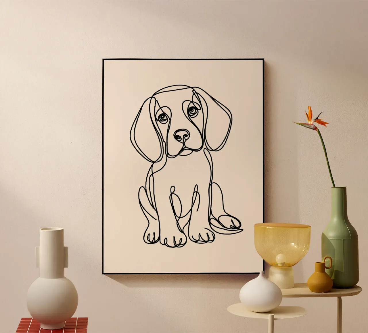Dibujo Line Art Perro Beagle - Beige metacrilato de WijdevenDesign