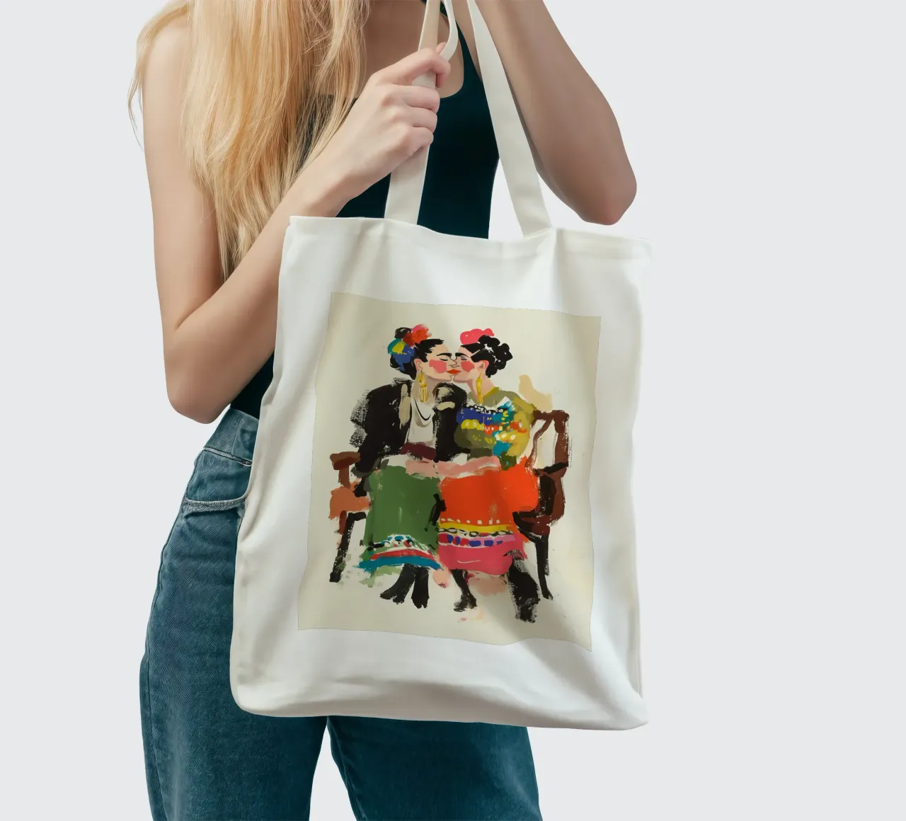 Doppio dipinto di Frida Kahlo borsa in juta da Carinaprint