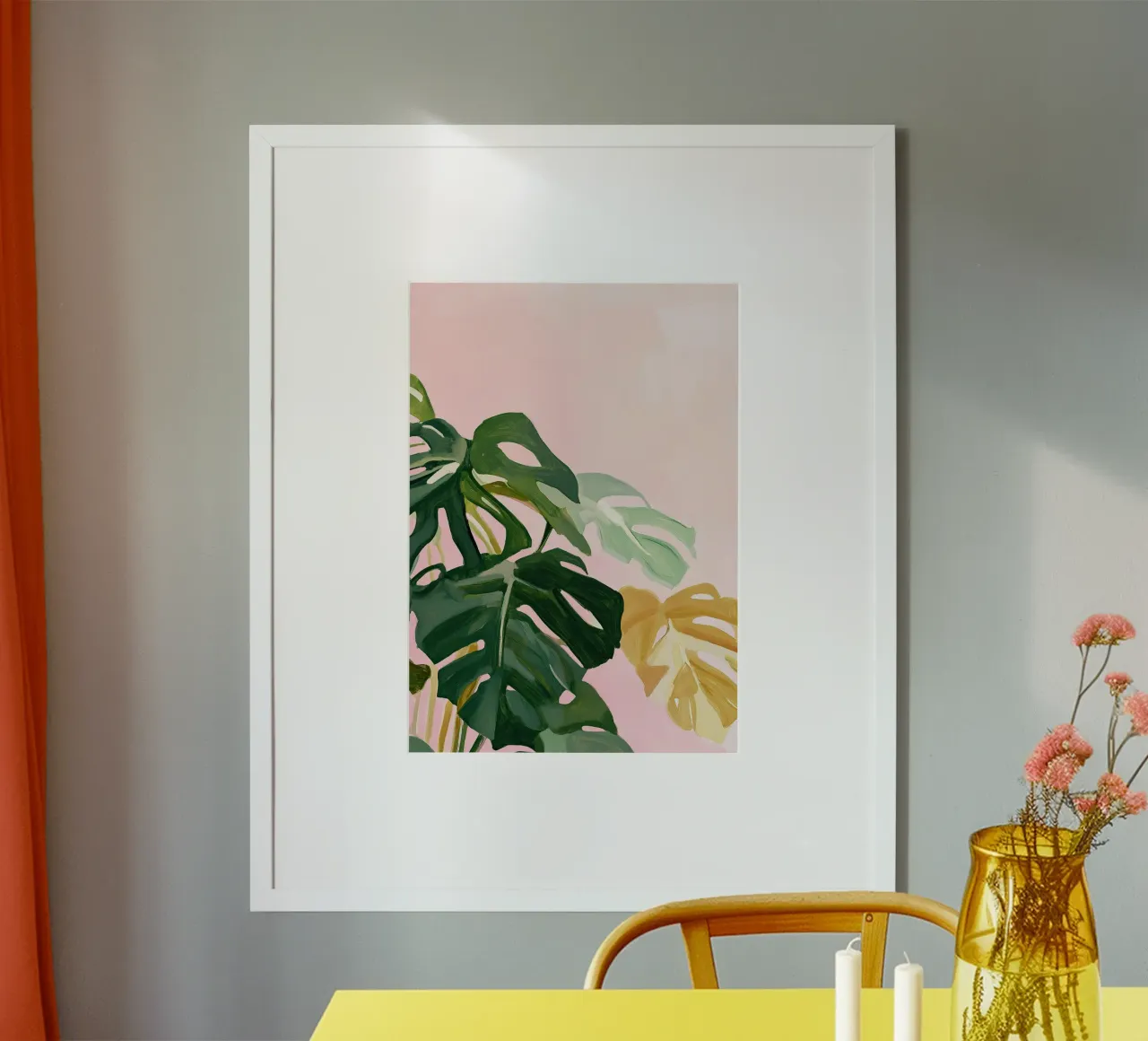 Monstera Botánico Rosa Preppy poster con marco de aluminio de Euphoria Theresa