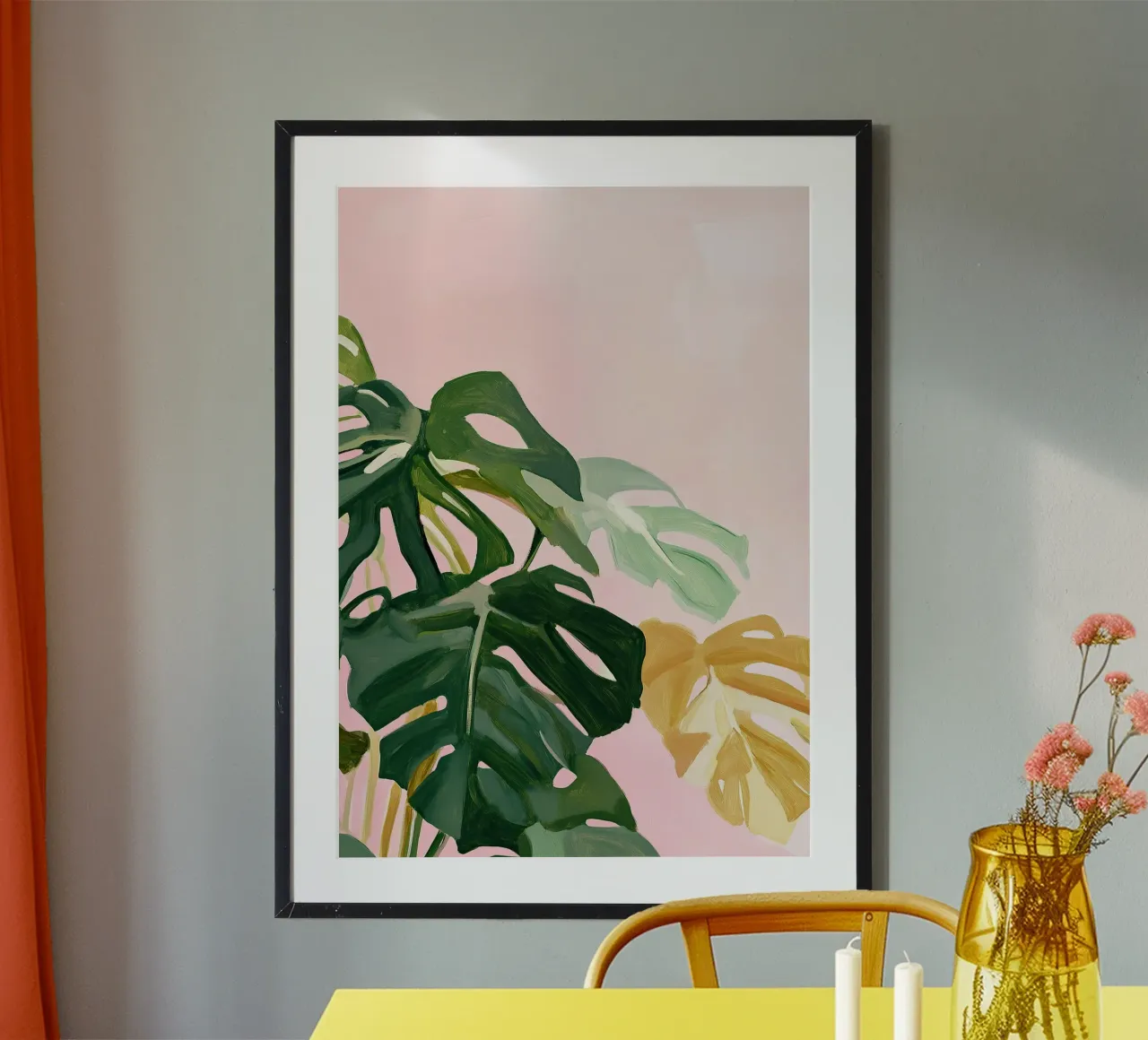 Monstera Botánico Rosa Preppy poster con marco de aluminio de Euphoria Theresa