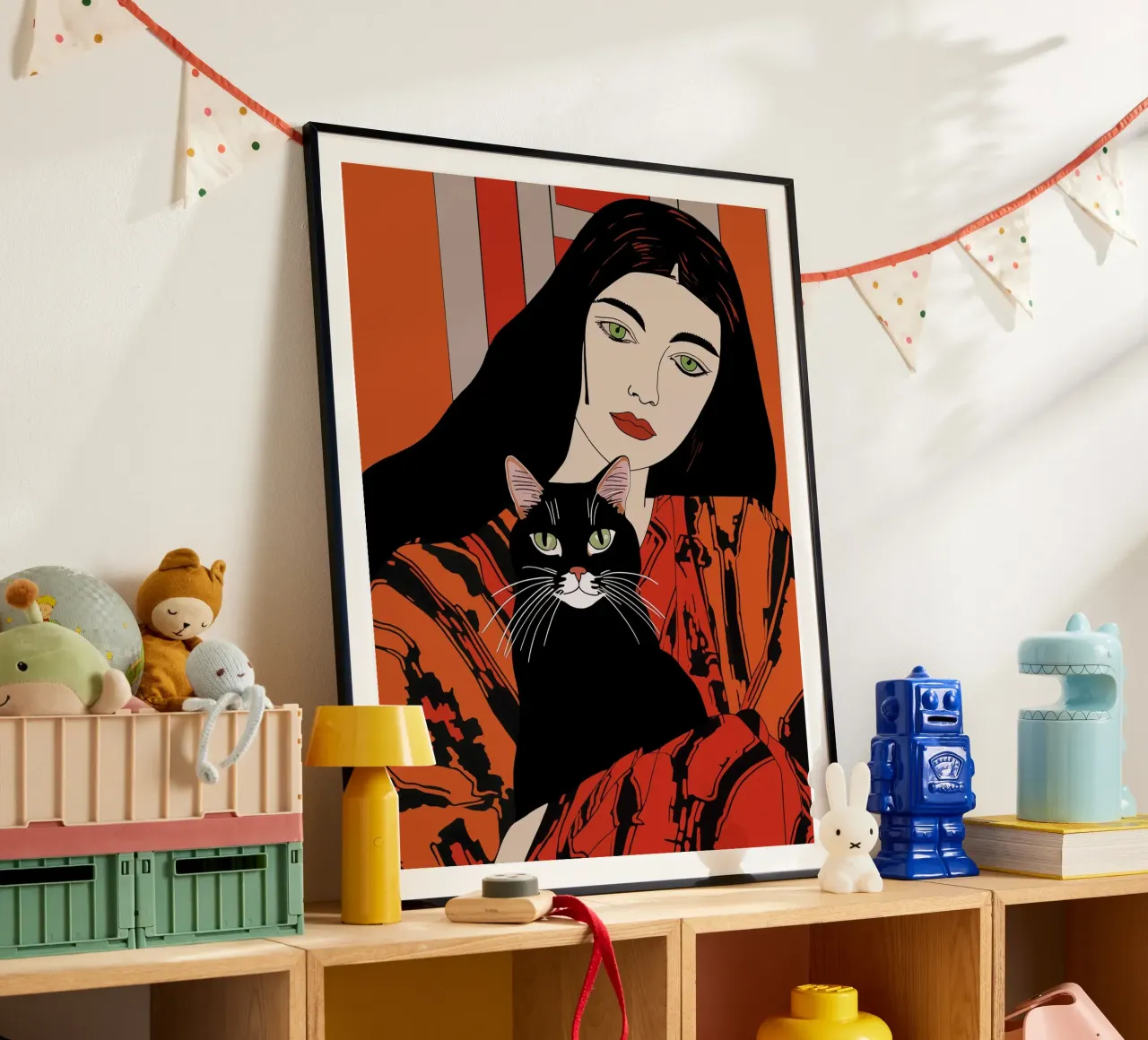 Katten hebben groene ogen | Vrouw met zwarte kat poster van Autofocus