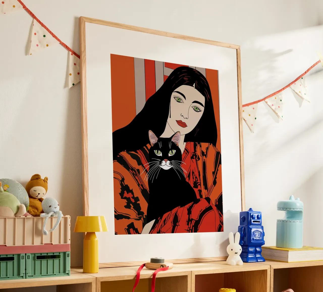 Katten hebben groene ogen | Vrouw met zwarte kat poster van Autofocus