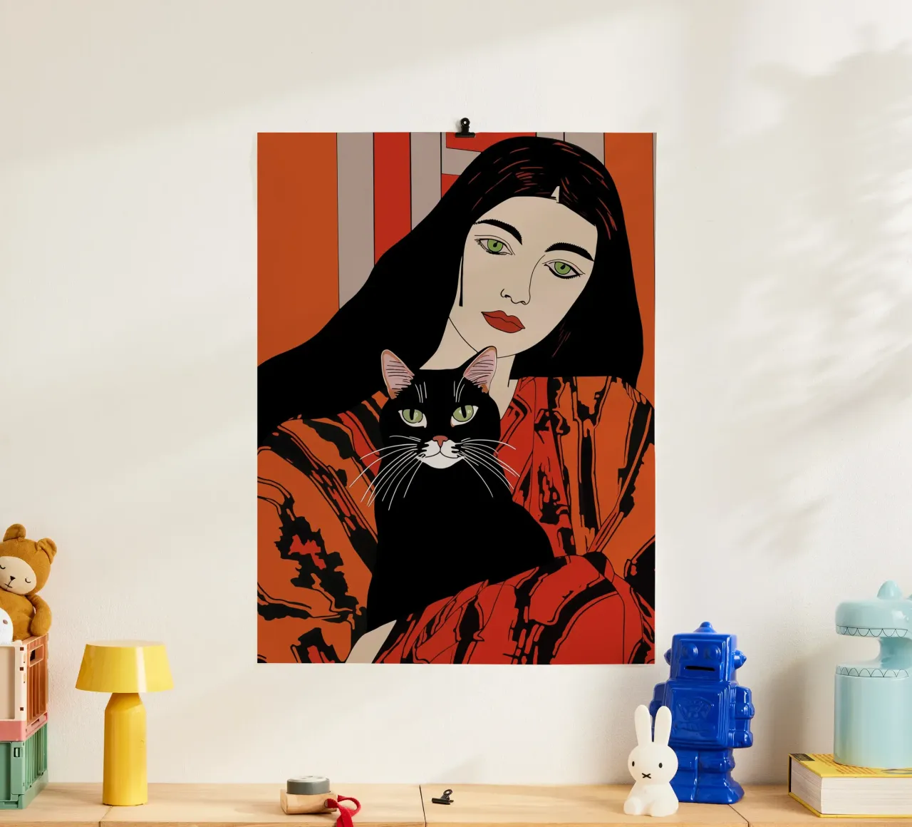 Katten hebben groene ogen | Vrouw met zwarte kat poster van Autofocus