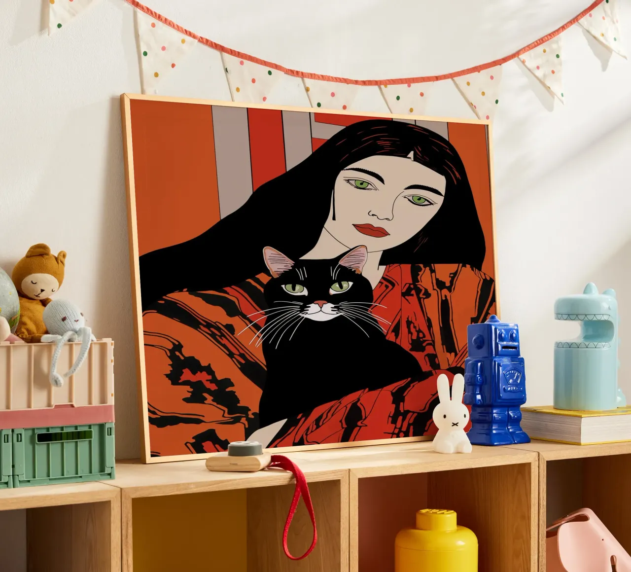 Katten hebben groene ogen | Vrouw met zwarte kat poster van Autofocus