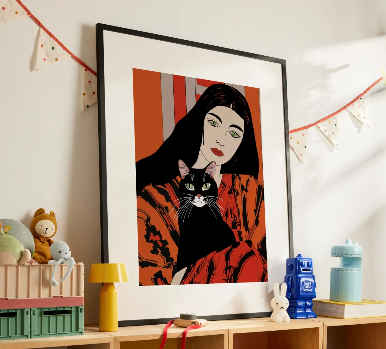 Katten hebben groene ogen | Vrouw met zwarte kat poster van Autofocus