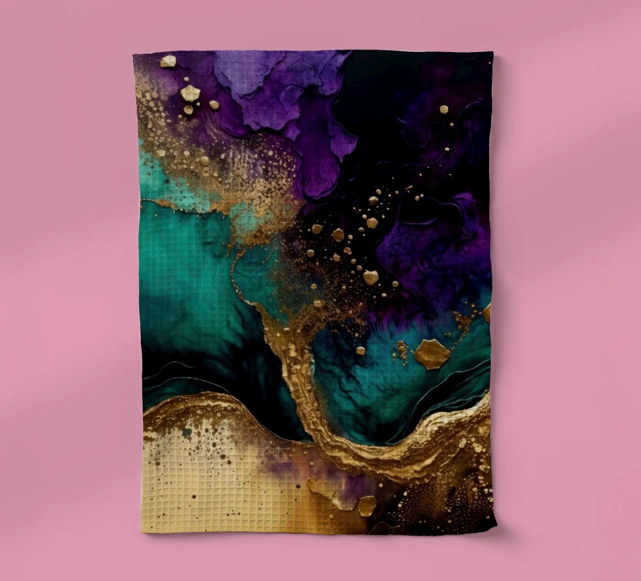 Wild Gold Teal Malachite and Purple Vibes Abstract Gold Ink torchon de Modern Muse