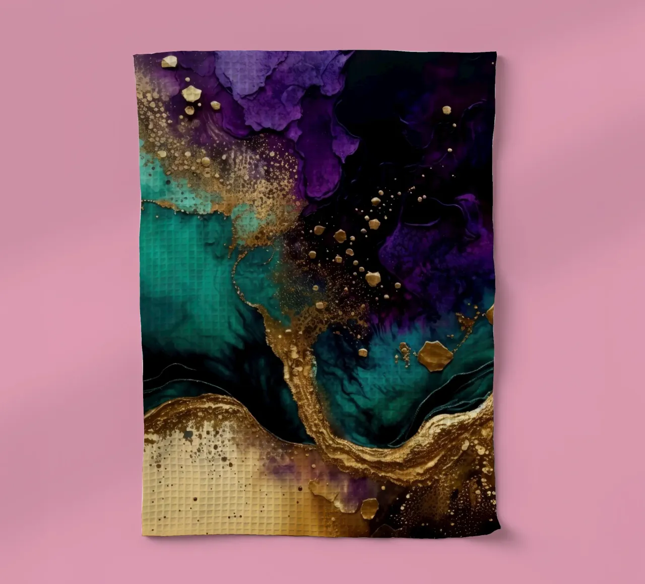 Wild Gold Teal Malachite e Purple Vibes Inchiostro astratto dorato canovaccio da cucina da Modern Muse