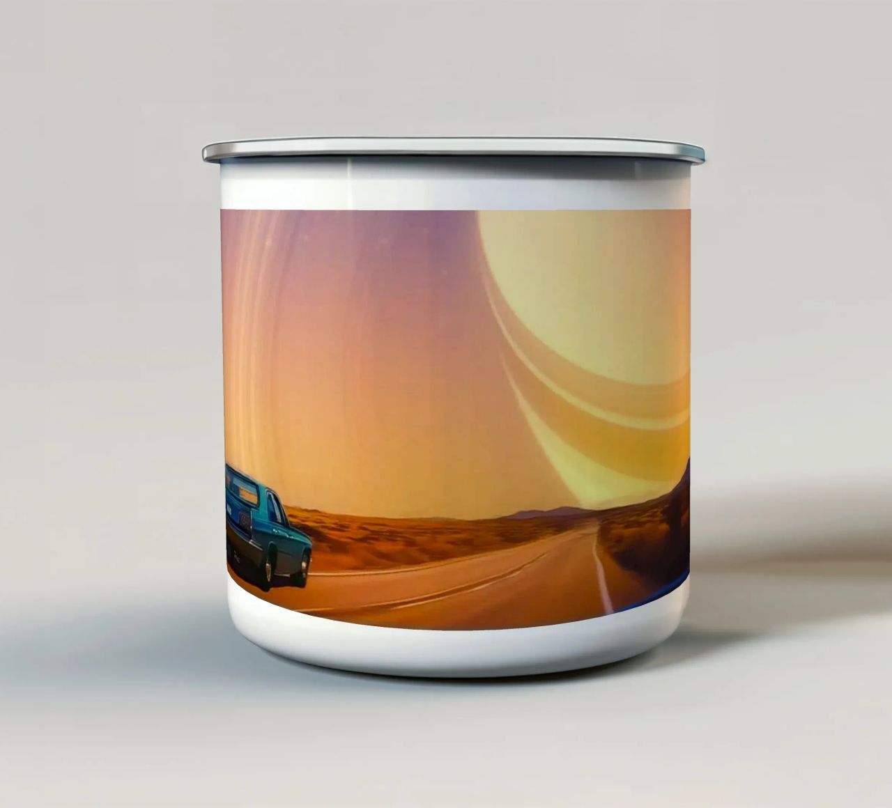 Viaggio cosmico all'alba tazza in smalto da Taudalpoi
