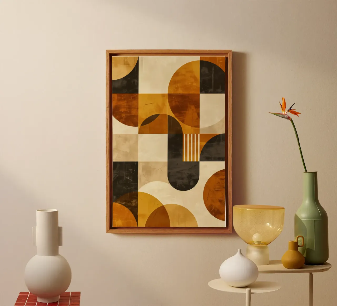 Abstract geometrische symfonie uit de jaren 70 Bruin canvas van Autofocus