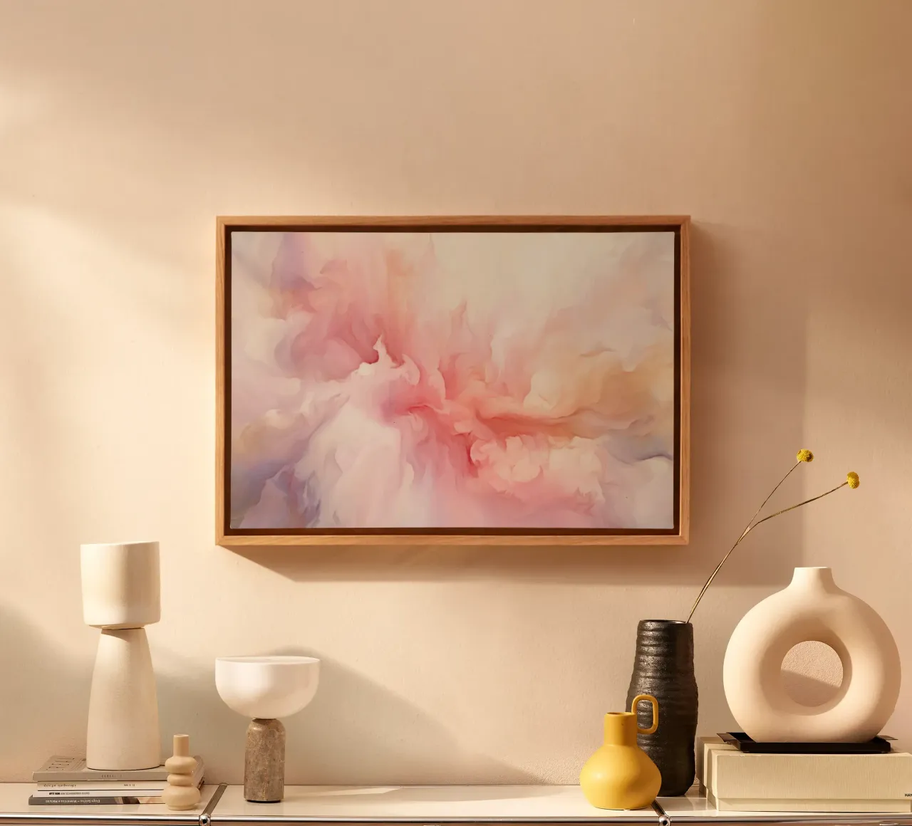 Ethereal Soft Pink Fluid Dreams canvas with Floater frame by Modern Muse