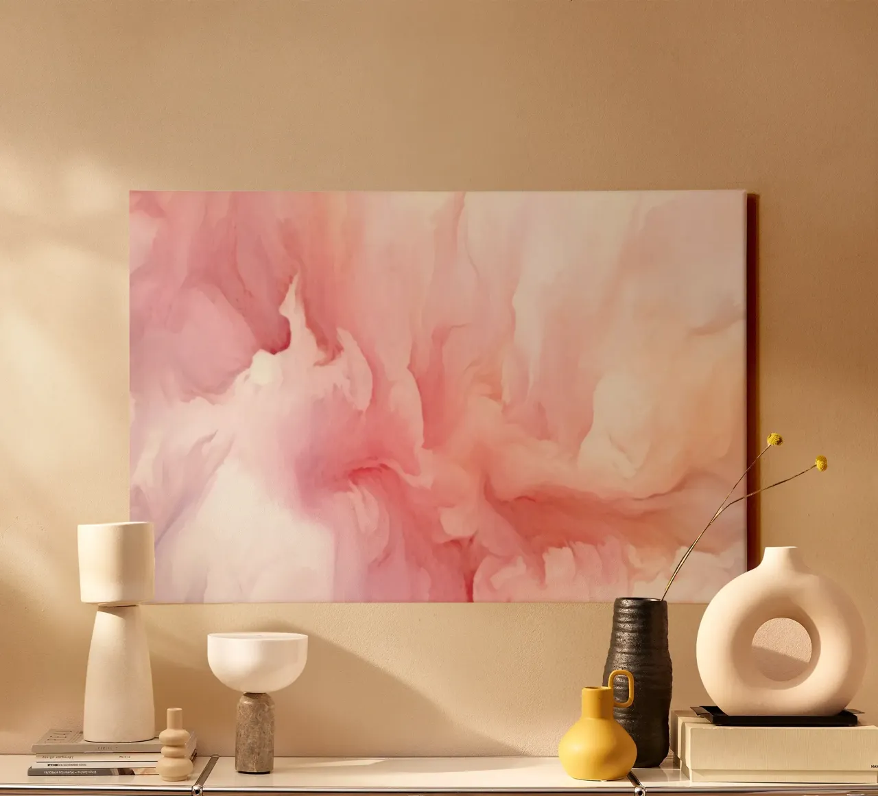 Ethereal Soft Pink Fluid Dreams canvas with Floater frame by Modern Muse