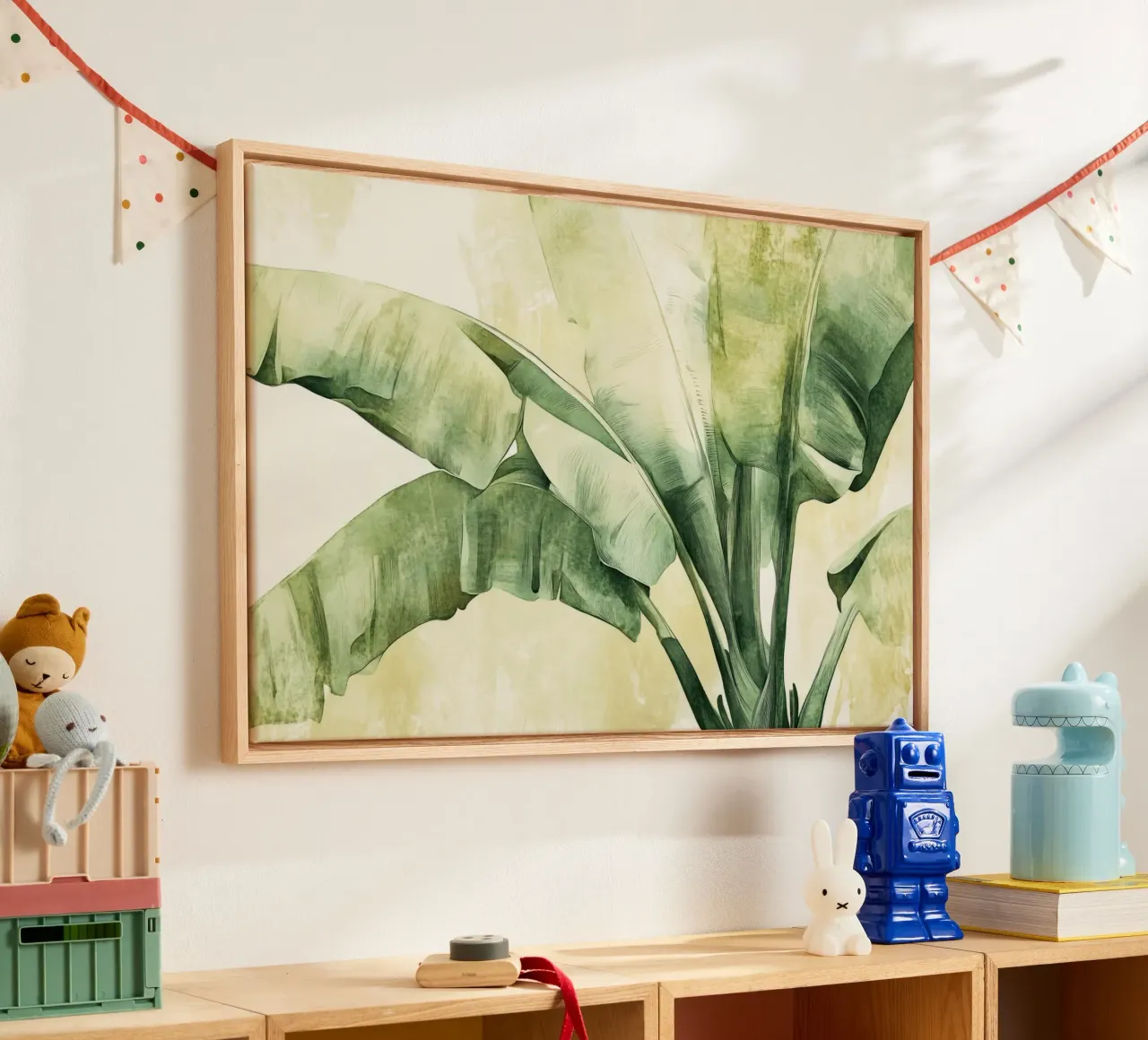 Tropisch bananenblad canvas van Modern Muse