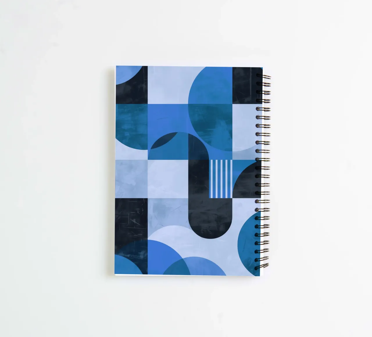 Abstract geometric shapes from the 70s in blue spiral notebook by Autofocus