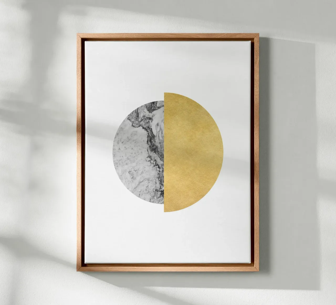 Gold and Marble Minimalist Eclipse Art canvas with Floater frame by kookiepixel