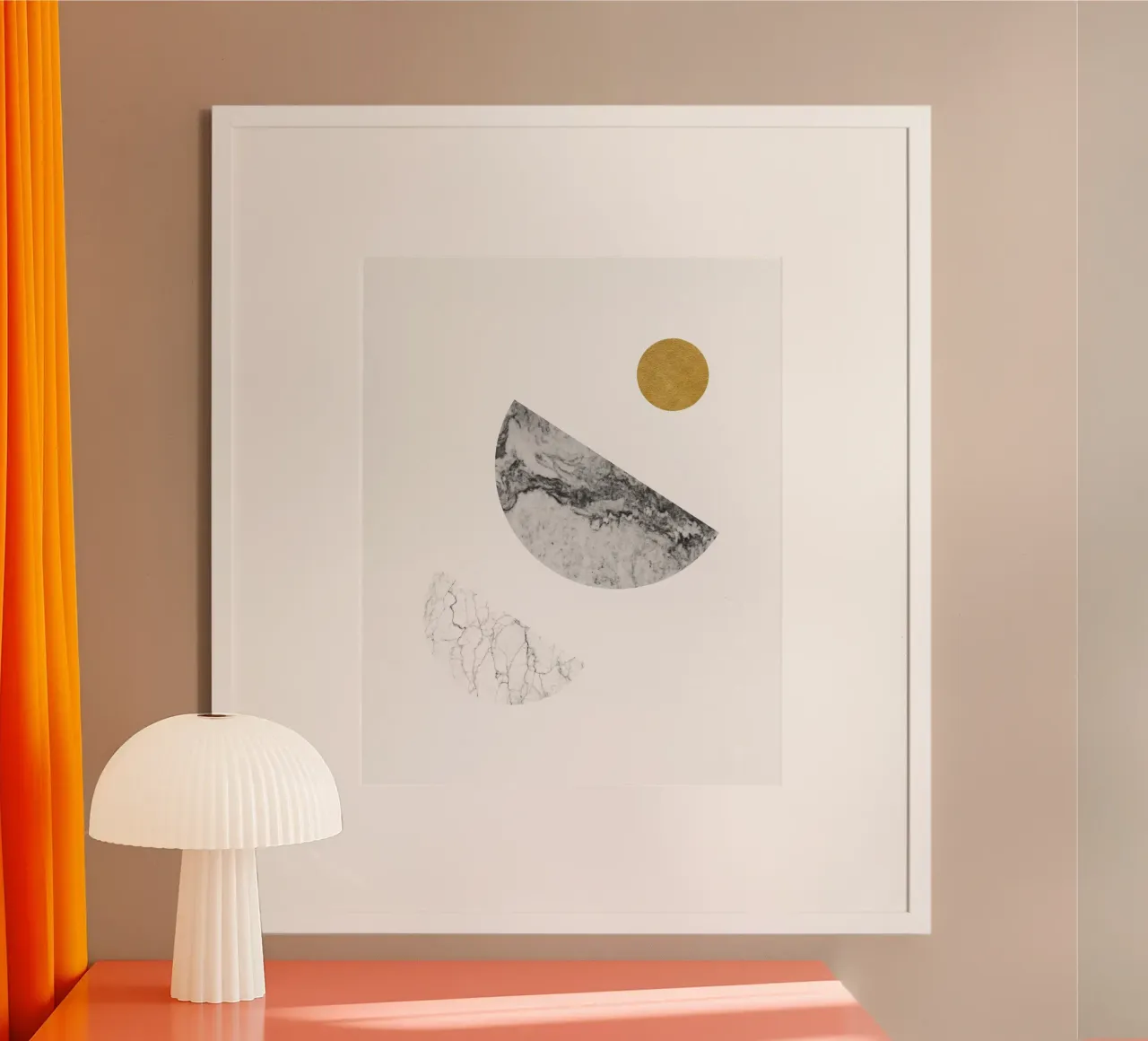 Sol y Luna abstractos en oro y mármol poster con marco de plástico de kookiepixel