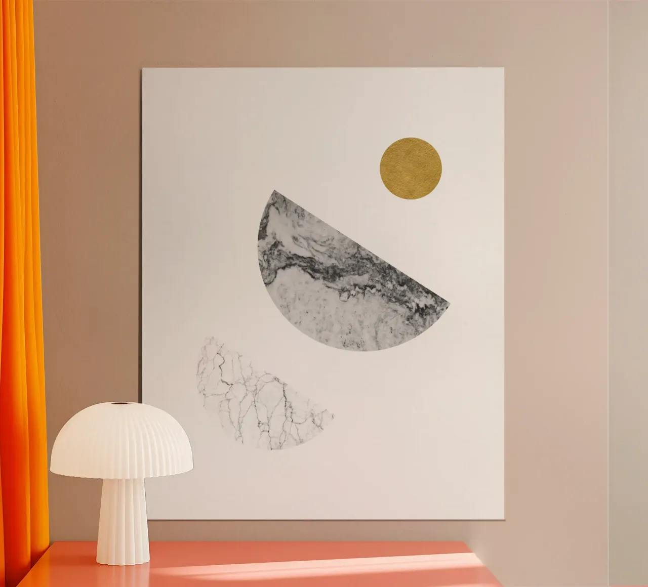 Sol y Luna abstractos en oro y mármol poster con marco de plástico de kookiepixel
