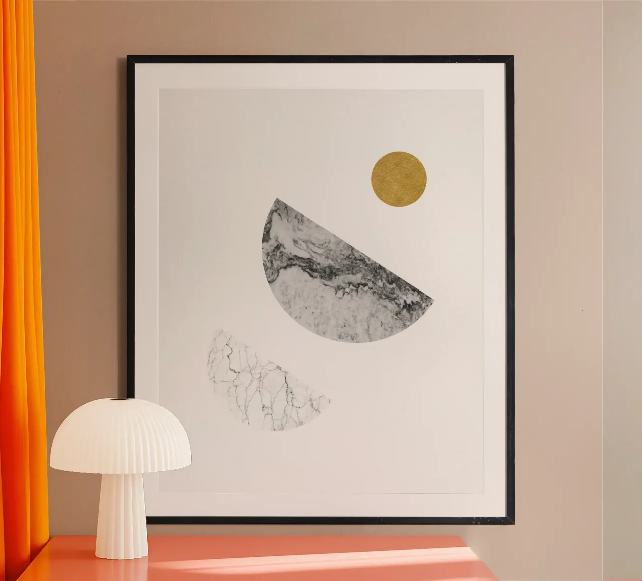 Sol y Luna abstractos en oro y mármol poster con marco de plástico de kookiepixel