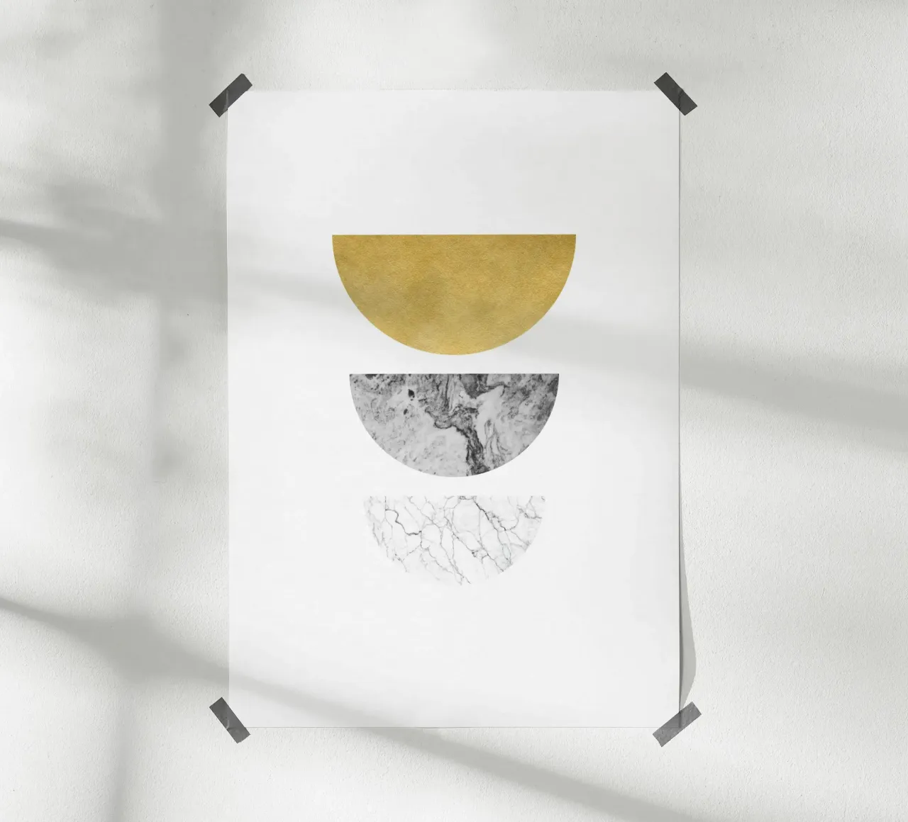 Arte da parete minimalista a semicerchi in oro e marmo poster con telaio in legno da kookiepixel