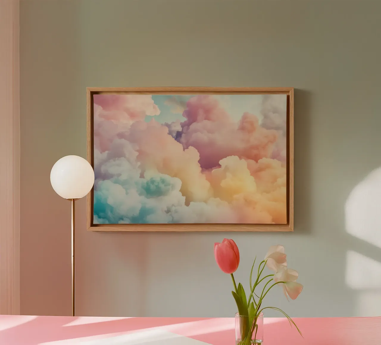 Zonnig Katoenen Wolken canvas met Baklijst van Modern Muse