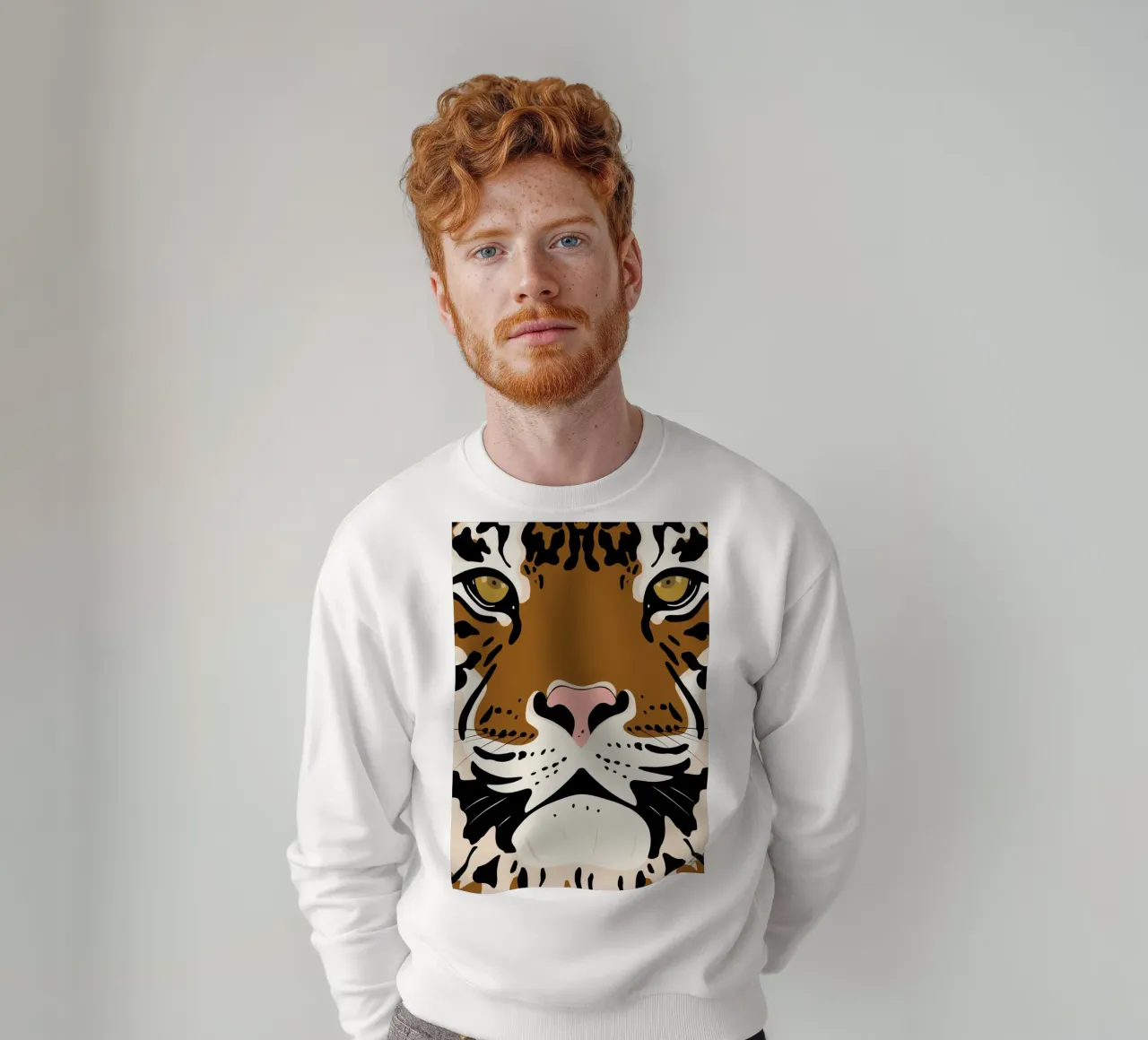 Arte murale animale minimalista con faccia di tigre in grassetto felpa da kookiepixel