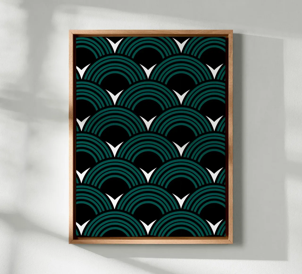Green & Black Japanese Wave Pattern Modern canvas with Floater frame by kookiepixel