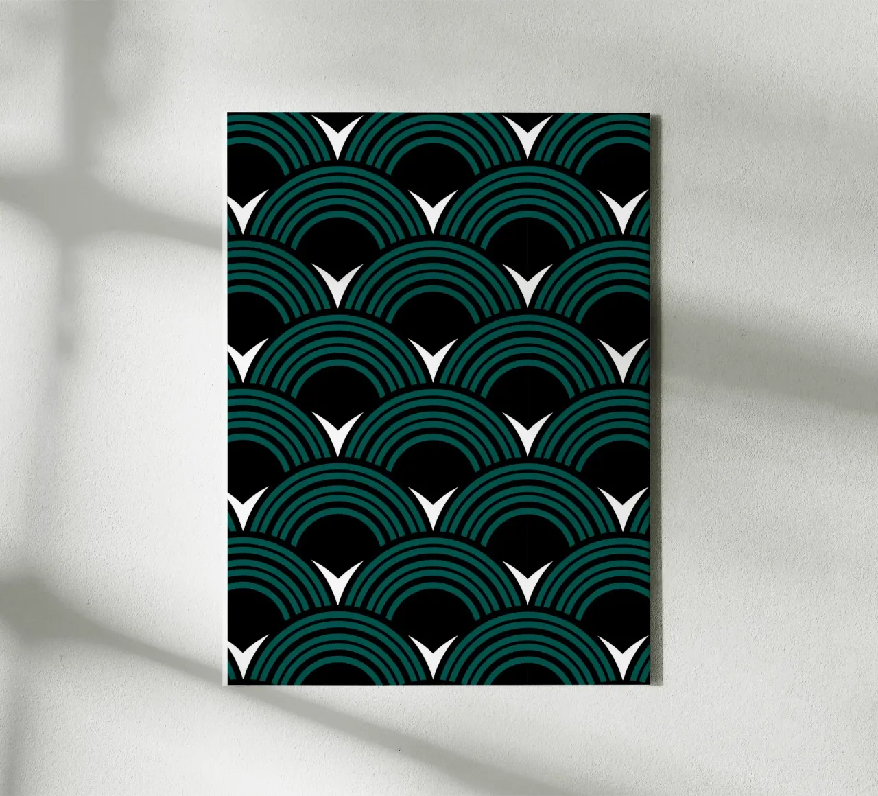 Green & Black Japanese Wave Pattern Modern canvas with Floater frame by kookiepixel