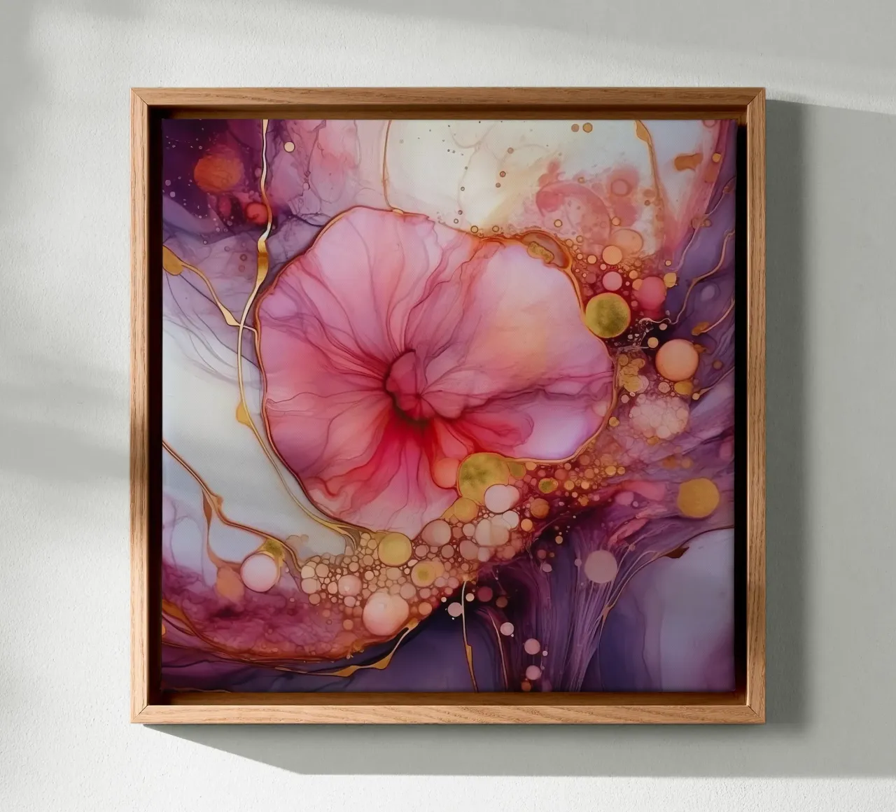Wild Goud Paars En Roze Blauw Vibes Abstract Gouden Inktverf canvas met Baklijst van Modern Muse