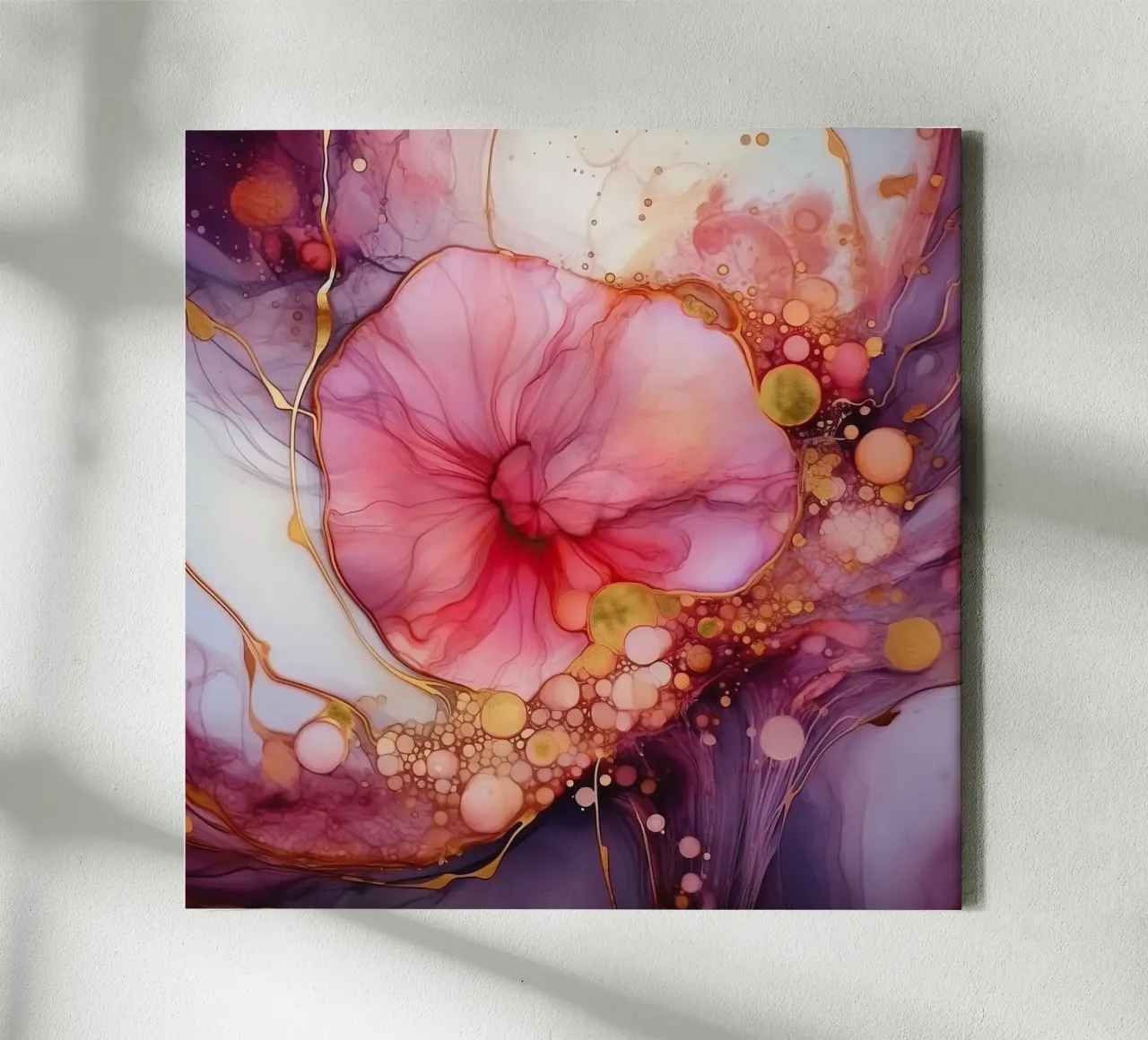 Wild Goud Paars En Roze Blauw Vibes Abstract Gouden Inktverf canvas met Baklijst van Modern Muse