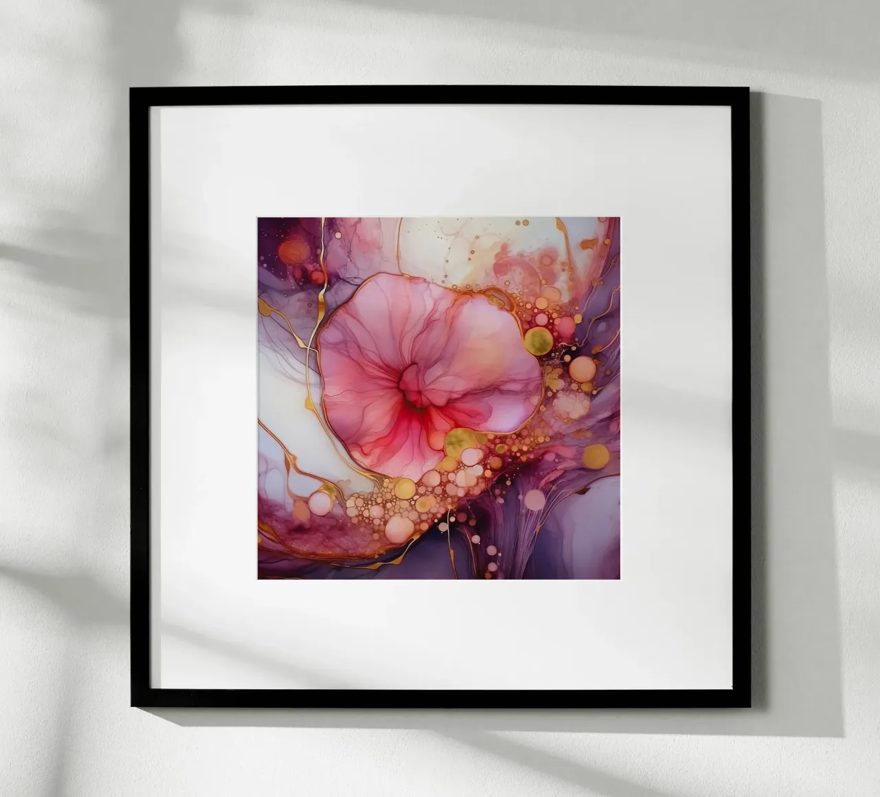 Wild Gold Purple and Pink Blue Vibes Abstract Gold Ink Paint (Vernice a inchiostro d'oro astratta) poster con telaio in plastica da Modern Muse