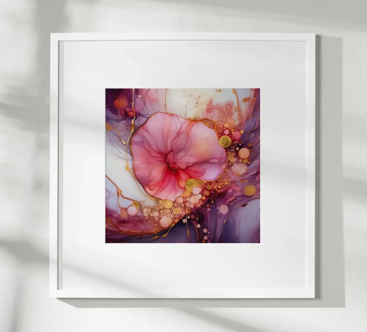 Wild Gold Purple and Pink Blue Vibes Abstract Gold Ink Paint (Vernice a inchiostro d'oro astratta) poster con telaio in plastica da Modern Muse