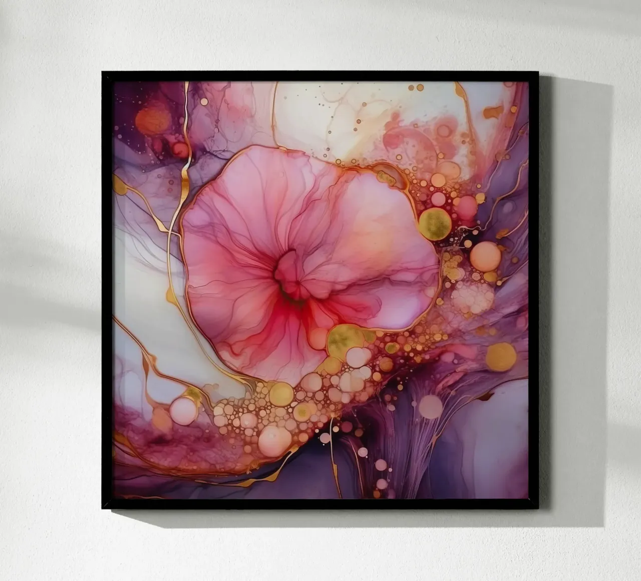 Wild Gold Purple and Pink Blue Vibes Abstract Gold Ink Paint (Vernice a inchiostro d'oro astratta) poster con telaio in plastica da Modern Muse