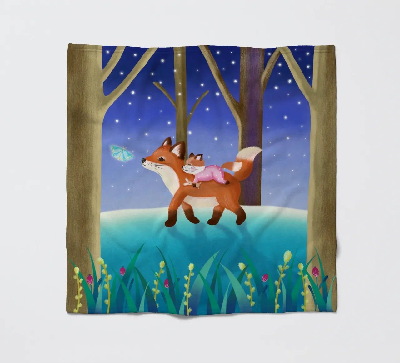 Mamma volpe con cucciolo di volpe nella foresta incantata. Per bambini piccoli coperta in pile da CalliLetters