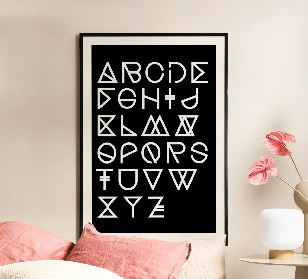 Geometrical ABC - black poster con telaio in plastica da Studio Nahili