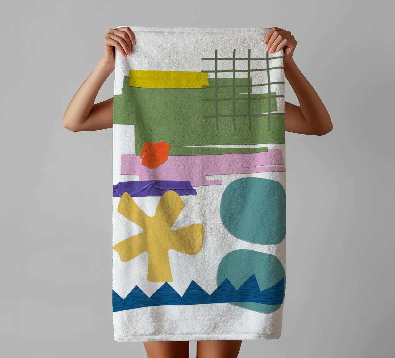 vibrant composition collage asciugamano da bagno da ramosashop