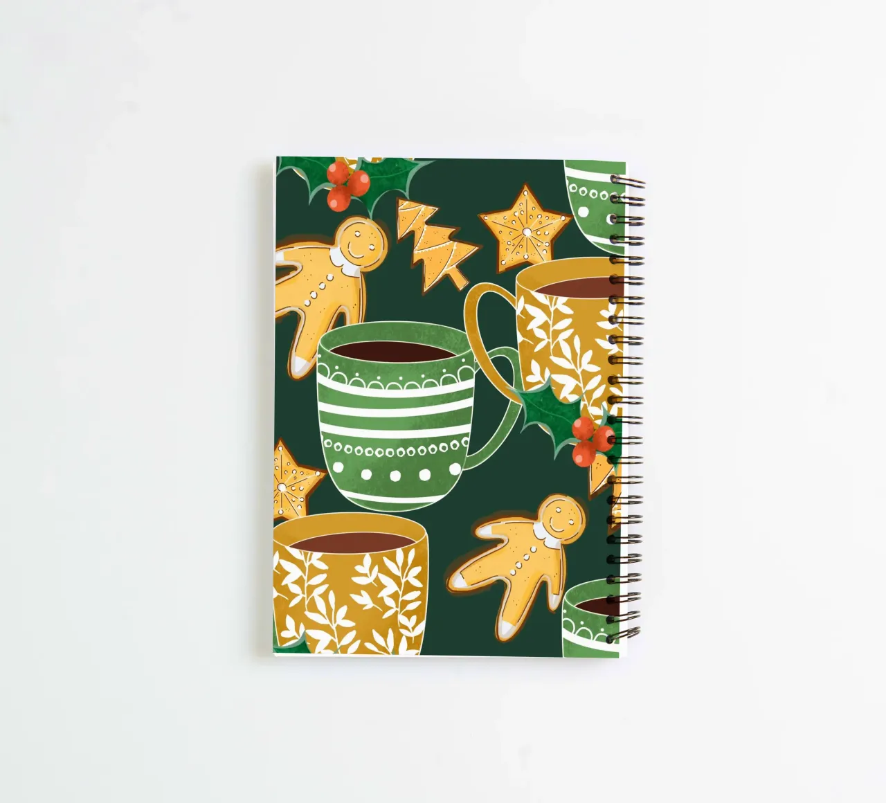 Hot chocolate and gingerbread cookies Green spiral notebook by susanacosta