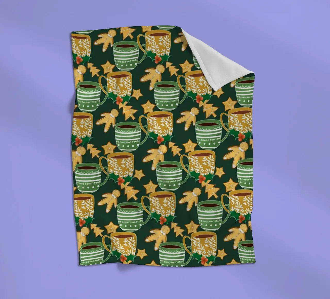 Hot chocolate and gingerbread cookies Green fleece blanket by susanacosta